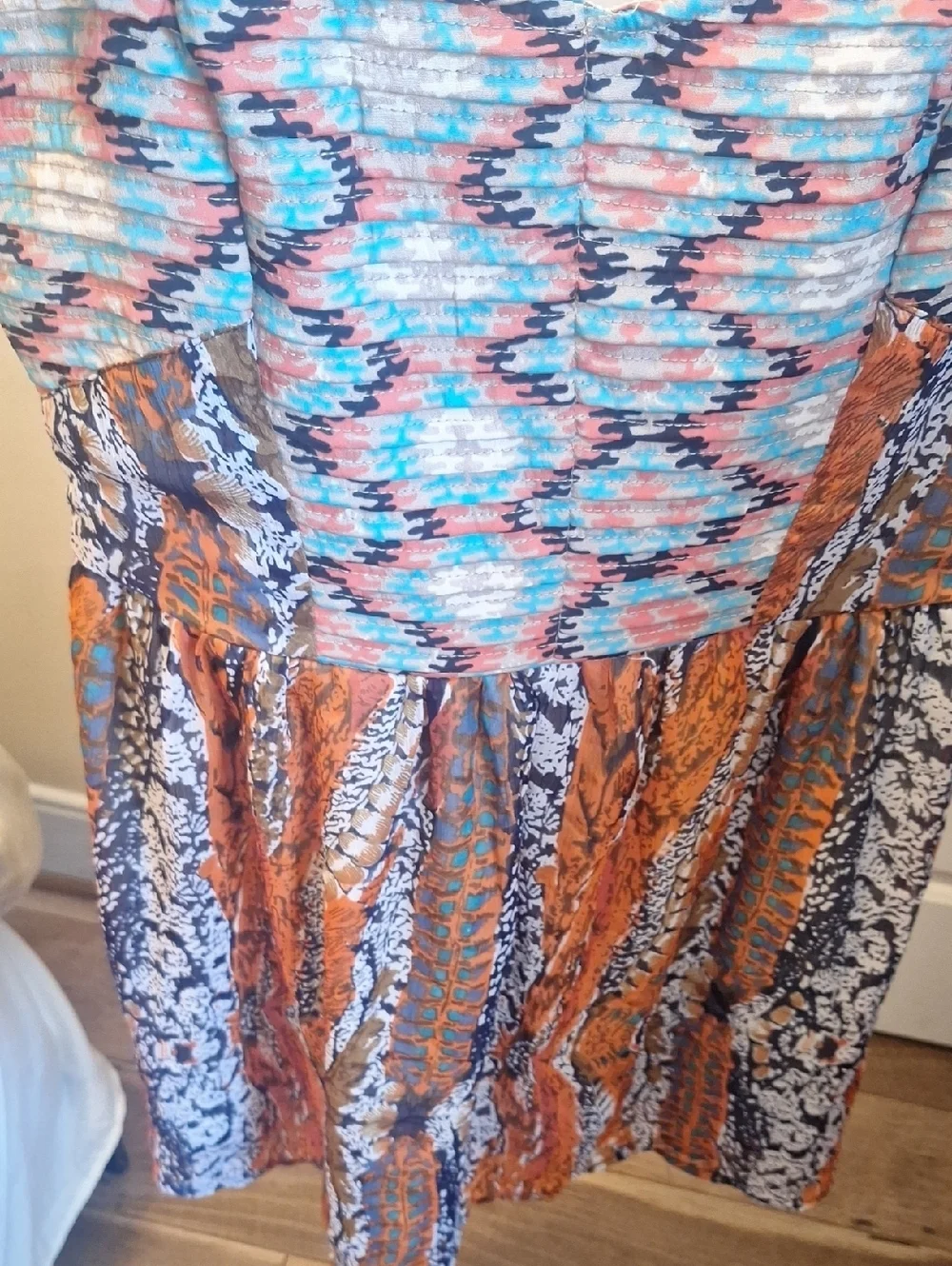 Band of Gypsies Multi-Print Maxi Dress in Orange & Teal